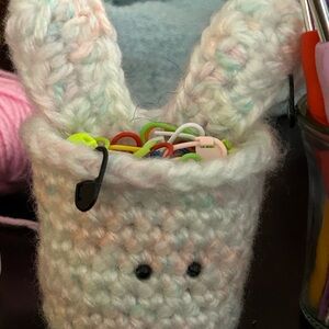 Handmade Bunny Crochet Kids Accessory Holder - White and Pastel